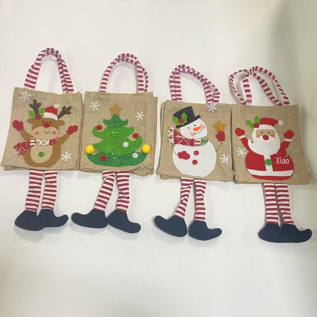 Jinmingguan Creative Burlap Christmas Tote Bag with Feet for Candy Gifts