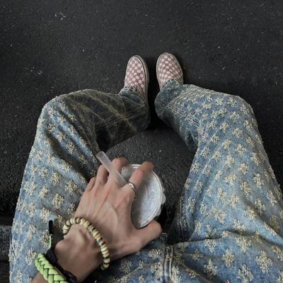 Jeans Hip-Hop da Uomo alla Moda a Gamba Larga, Stampa Jacquard, Personalizzati Distressed Stile High-Street