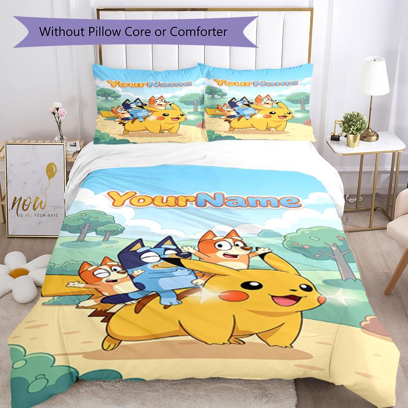 Bluey 135 Customize Your Name Bedding Set Breathable Duvet Cover with Pillowcases Home Decoration Birthday Gift