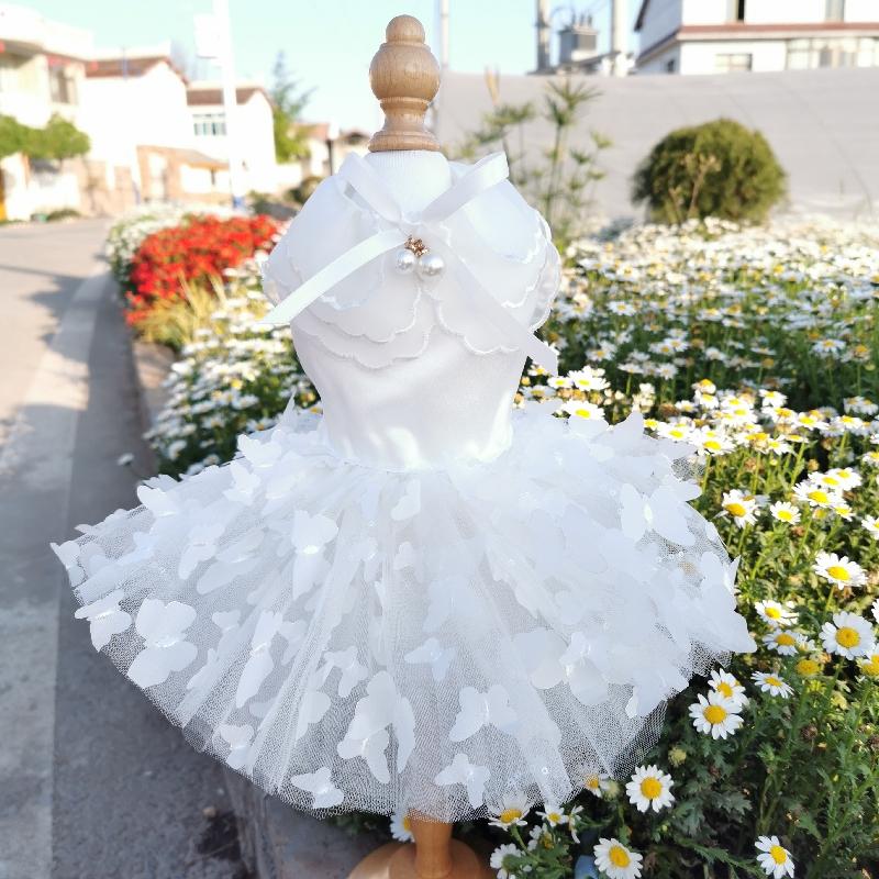 Pure White Wedding Dresses For Small Medium Dogs Puppy Outdoor Coats Fashion Handmade Lace Crystal Bow Dress Pet Dog Clothes