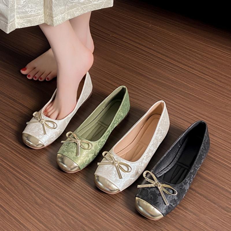 Весна/Осень Новые квадратные носки на квадратном каблуке Модные лоферы с бантом Удобная — фото 3