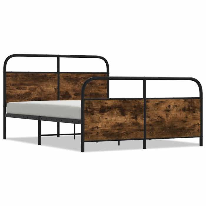 VidaXL Metal Bed Frames Without Mattress Smoked Oak 137x190 Cm, Bedroom Furniture, Double Bed, Bed Base, Bed, 3318634