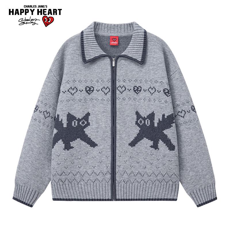 

Unisex Retro Heart Kitten Knit Sweater XS