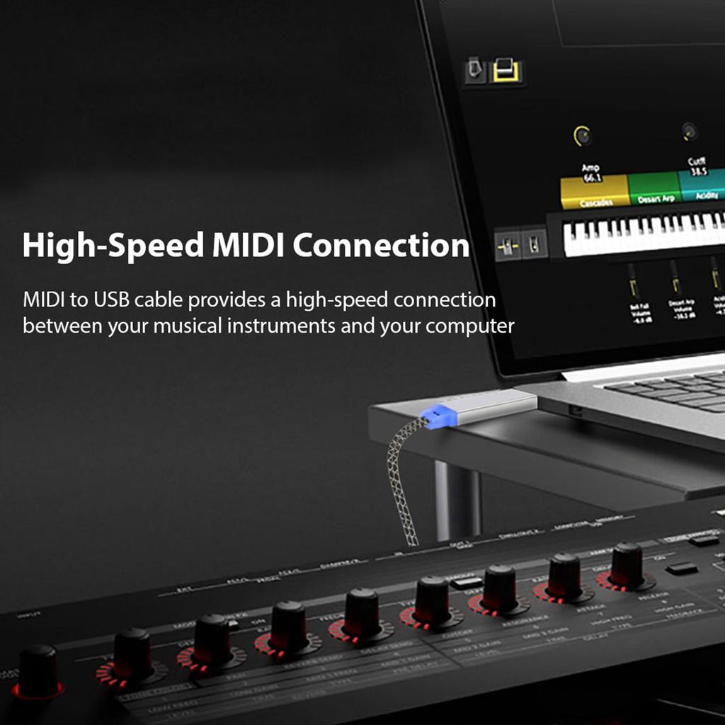 Tremolo MIDI To USB Cable 5.9ft MIDI Cable with Input Output Interface 5 Pin Line Converter PC To Music Electronic