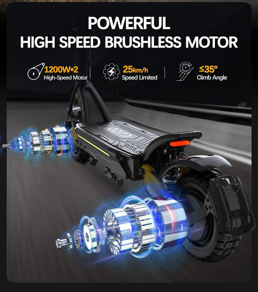 OOTD S30 Offroad Elektroroller 10" Reifen 1200W*2 Dualmotor 52V23.4Ah Akku 65km/h Höchstgeschwindigkeit 60km Maximale Reichweite