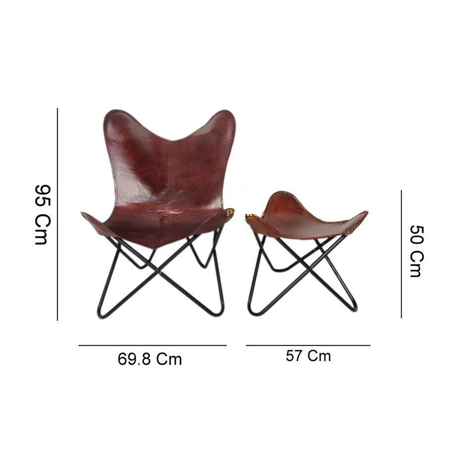 2 Handmade Relaxing Chair-Iron Stand Leather Butterfly Chair With Ottoman