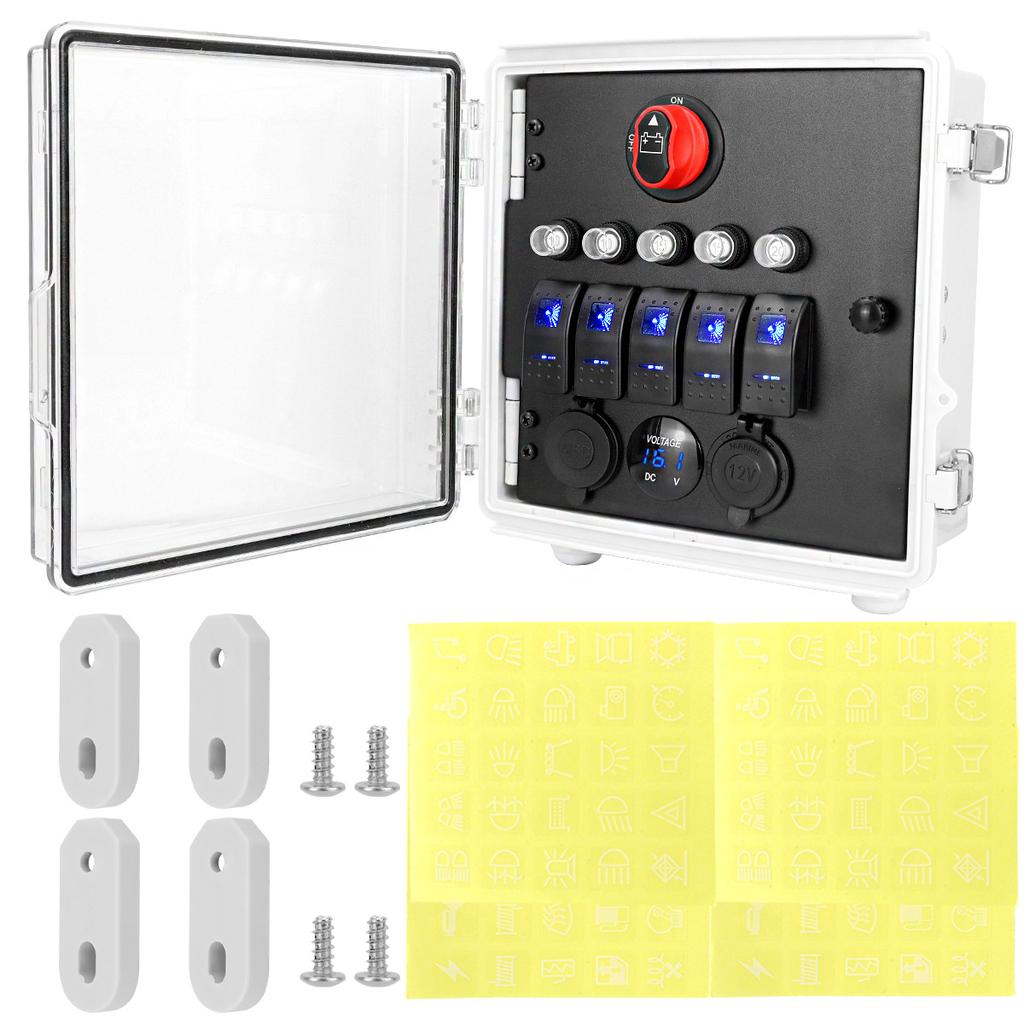 LED Lighted Panel Boat Switch Panel ABS Plastic Construction Marine Environment Safe Real-time Voltage Meter For Marine Use
