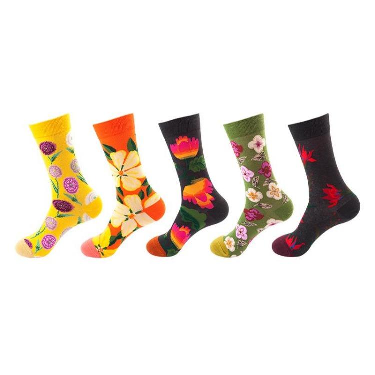 5 Pairs/Pack Couples Happy Funny Socks Cotton EU 37-43 Men Cartoon Fruits Flowers Animals Streetwear Harajuku Socks