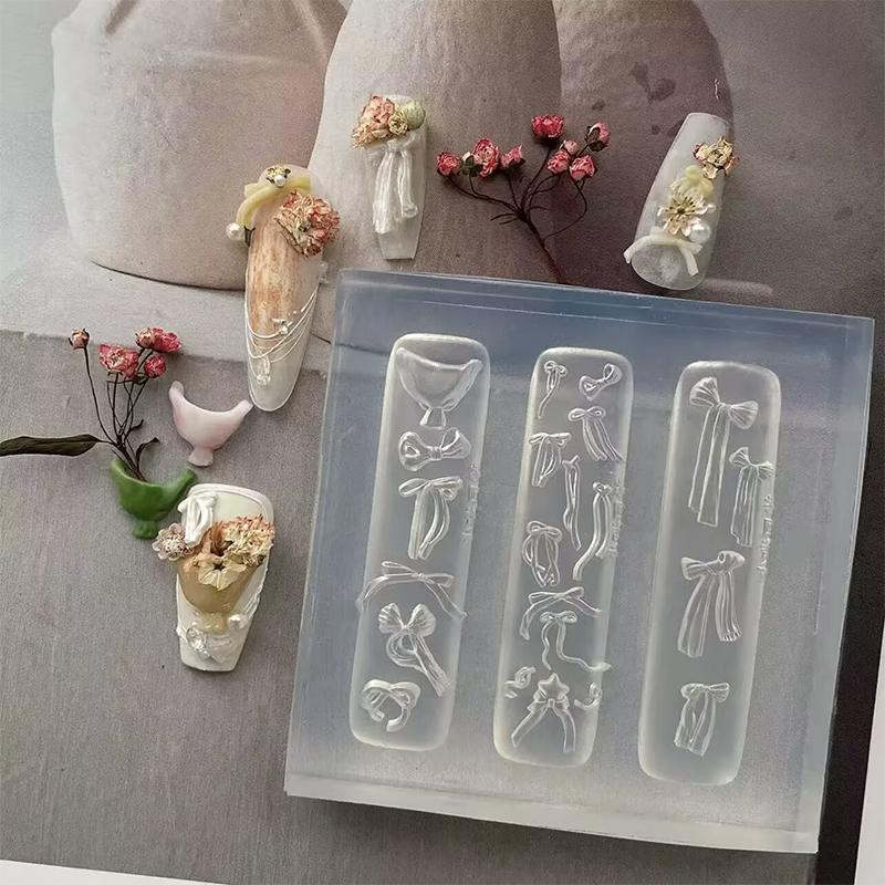 1 Stück Silikon Schleife Nagelkunstform Rosenblüten-Strauß-Stil Hochtransparent 3D-Nageldekorationen Nagelanhänger DIY Maniküreform