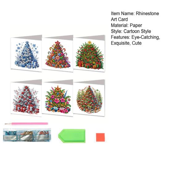 6 Pcs DIY Rhinestone Art Painting Cards Christmas Greeting Card Making Kit with Envelopes 5D Snowman Cat Deer Rhinestone