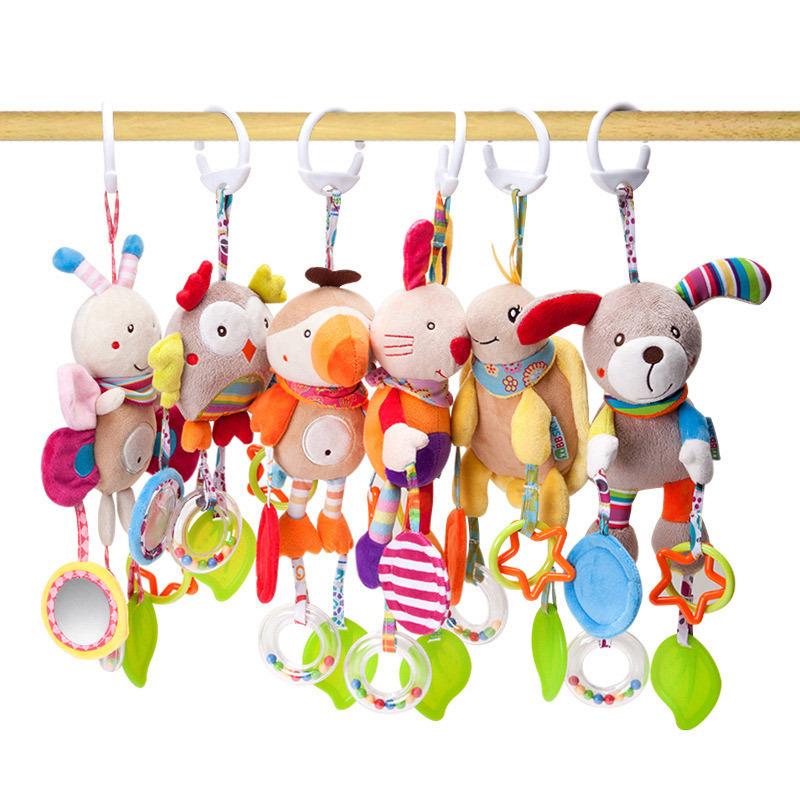 Newborn Baby Rattles Toys 0-12 Months Bed Stroller Infant Mobile Hanging Bell Cartoon Educational Puppy Bee Plush Toys Boys Girl