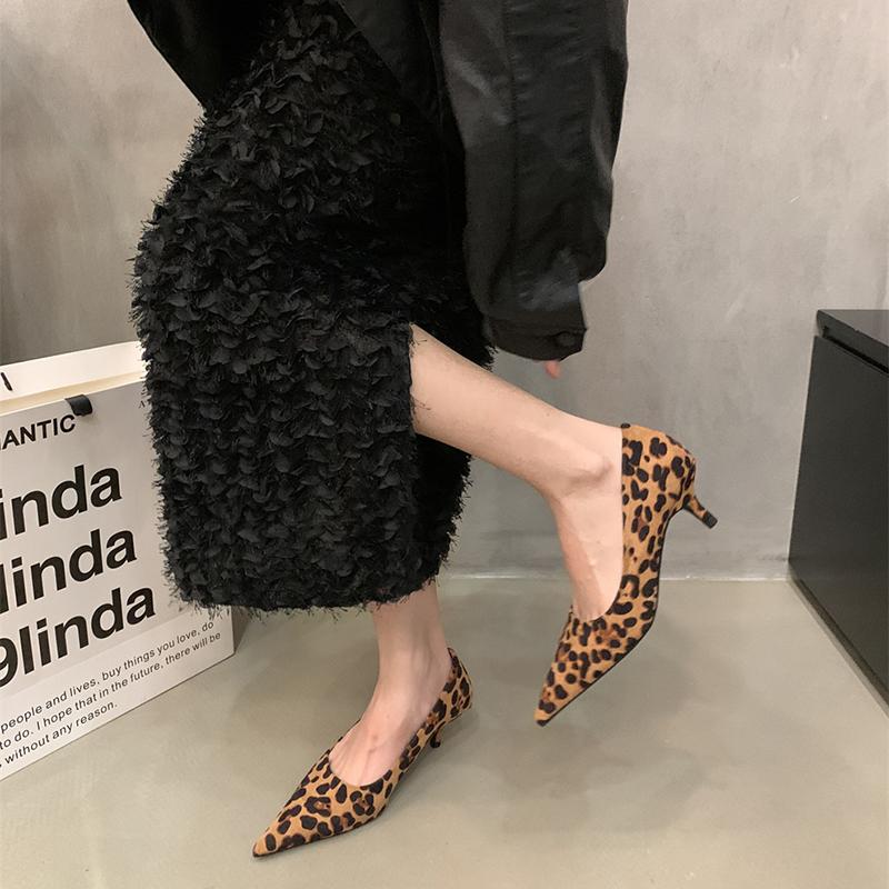 Pointed Toe Leopard Women Mary Jane Shoes Fashion Shallow Slip On 2025 Spring Autumn Dress Pumps Shoes