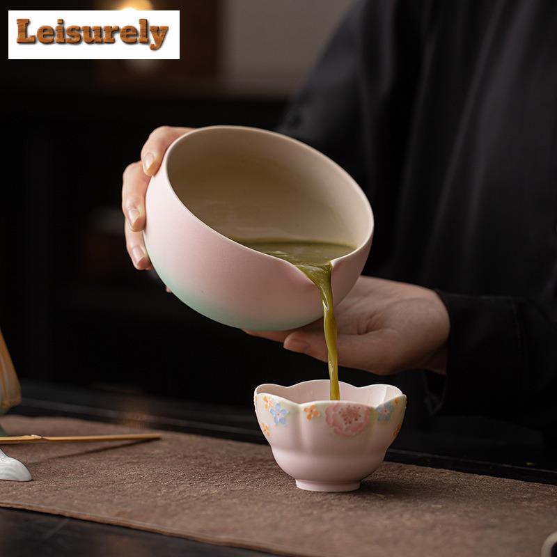 Gradient Pink Green Tea Set Complete Set Japanese Matcha Set Kit Tea Soaking Bamboo Tranditional Tea Sets Kitchen Bar Supplies
