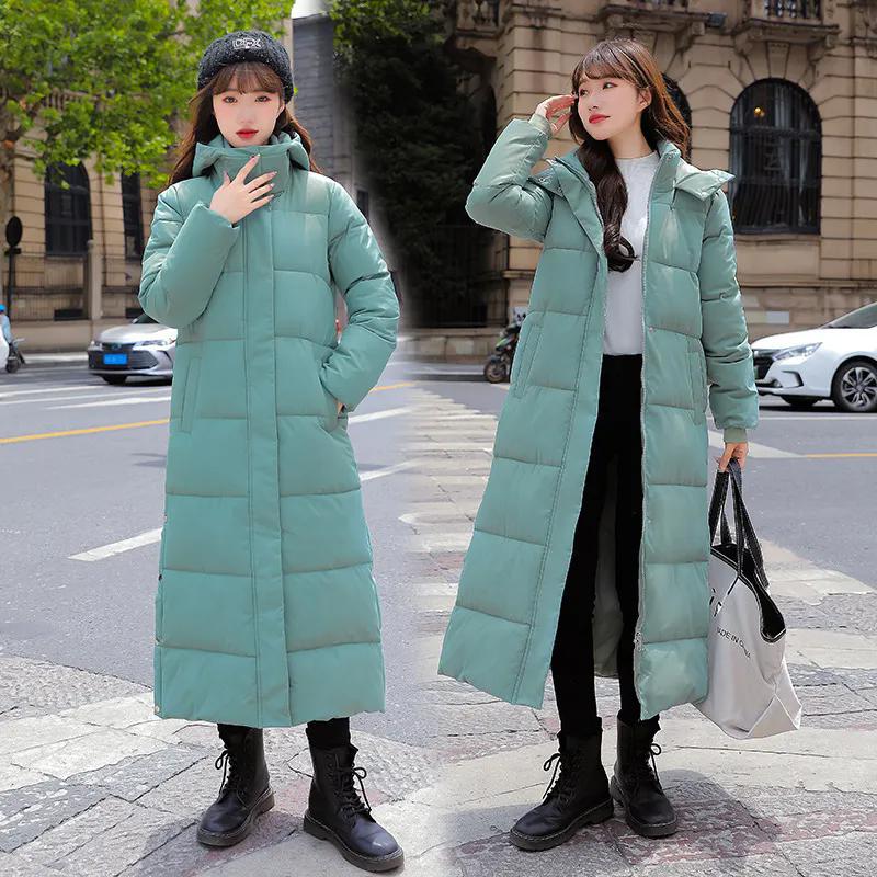 Cotton Coat Long Parka Coat Jacket Women  Autumn Winter Thick Warm Coats Woven Block Trend Hooded White Down Parkas