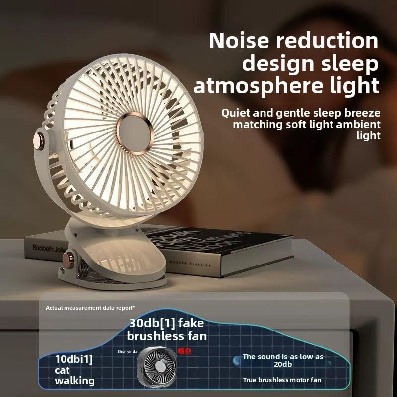 Ventilador de escritorio portátil de 6 pulgadas con luz LED recargable y clip potente por USB