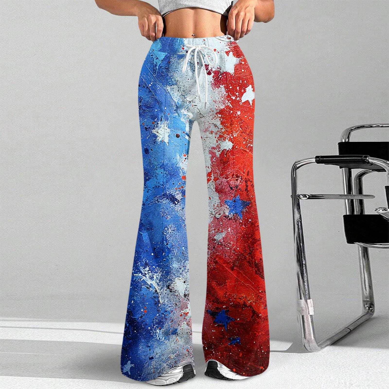 

Women s Fashion Loose Drawstring Tight Waist Independence Day Printed Casual Sports Pants Casual Flared Pants S