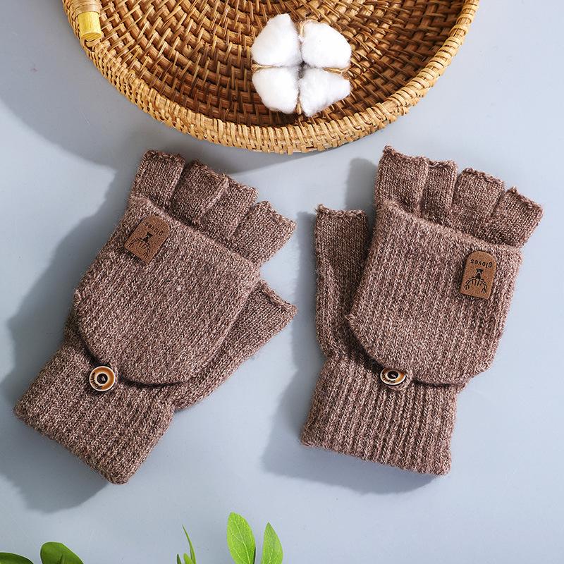 Wool Half-finger Wool Gloves Winter Knitted Warm Men's and Women's Flip Deer Keyboard Dual-purpose Couple