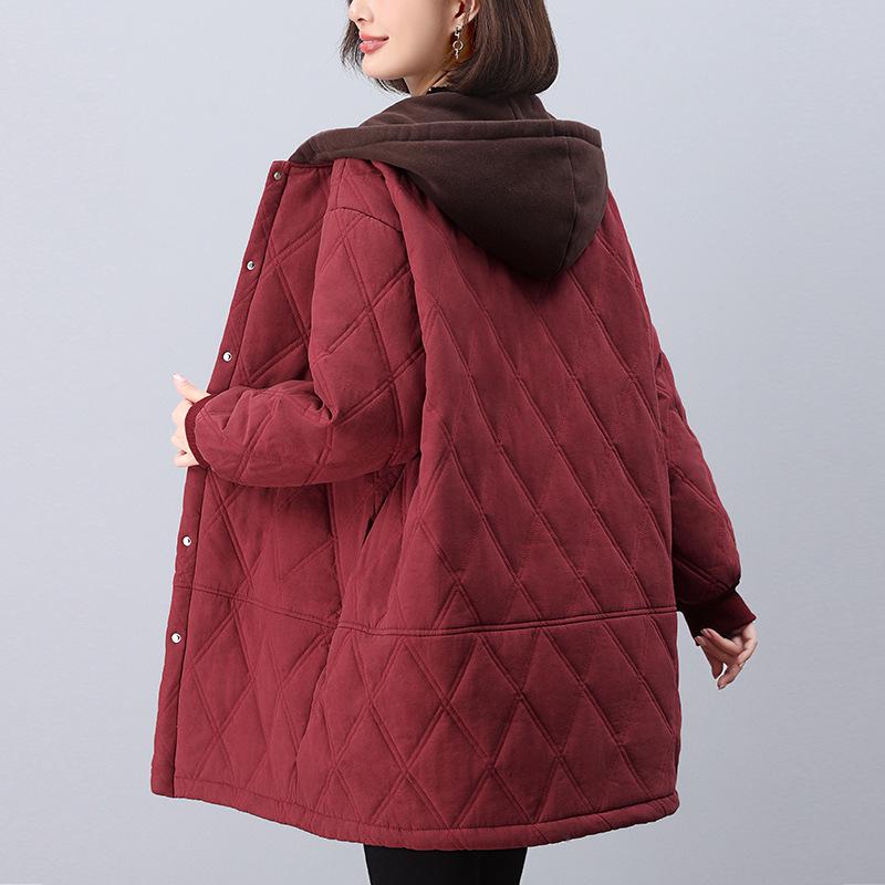 

Women s Mid-Length Fleece-Lined Cotton Coat: 2024 Winter Loose Plus Size Warm Jacket for Middle-Aged & Elderly M (90-115 jin) помаранчевий