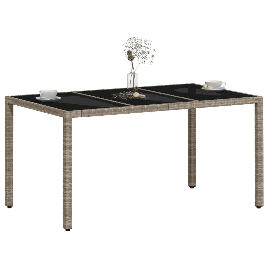 Garden Table with Glass Top Light Grey 150 x 90 x 75 cm Poly Rattan
