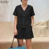 ZANZEA Completo estivo due pezzi da donna con blusa a maniche corte e shorts