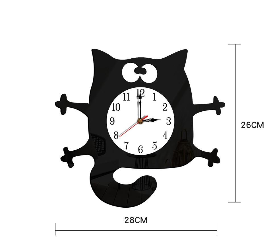 Rocking Tail Cat Hanging Clock Modern Children's Room Moving Tail Cat Clock Acrylic Mute Quartz Clock Acrylic Mirror Stickers