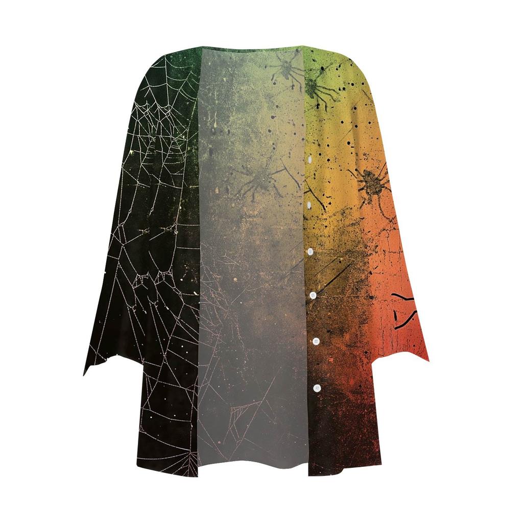 Damen Locker Lässig Bedruckt Siebenärmel Knopfleiste Hemd Strickjacke Top