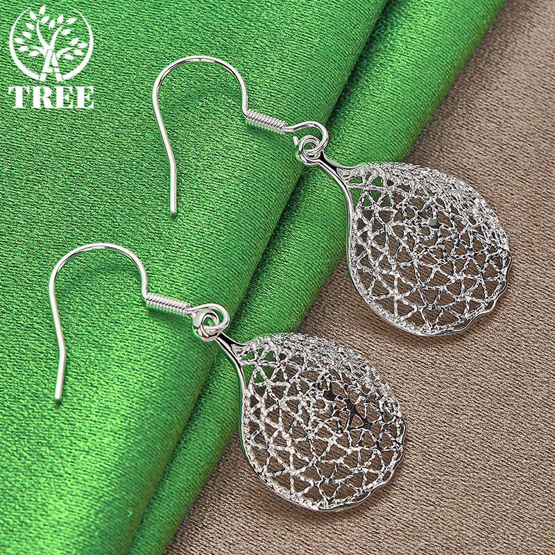 Retro 925 Sterling Silver Hollow Water Droplet Drop Earrings For Lady Birthday Wedding Party Versatile Design Jewelry Accessorie