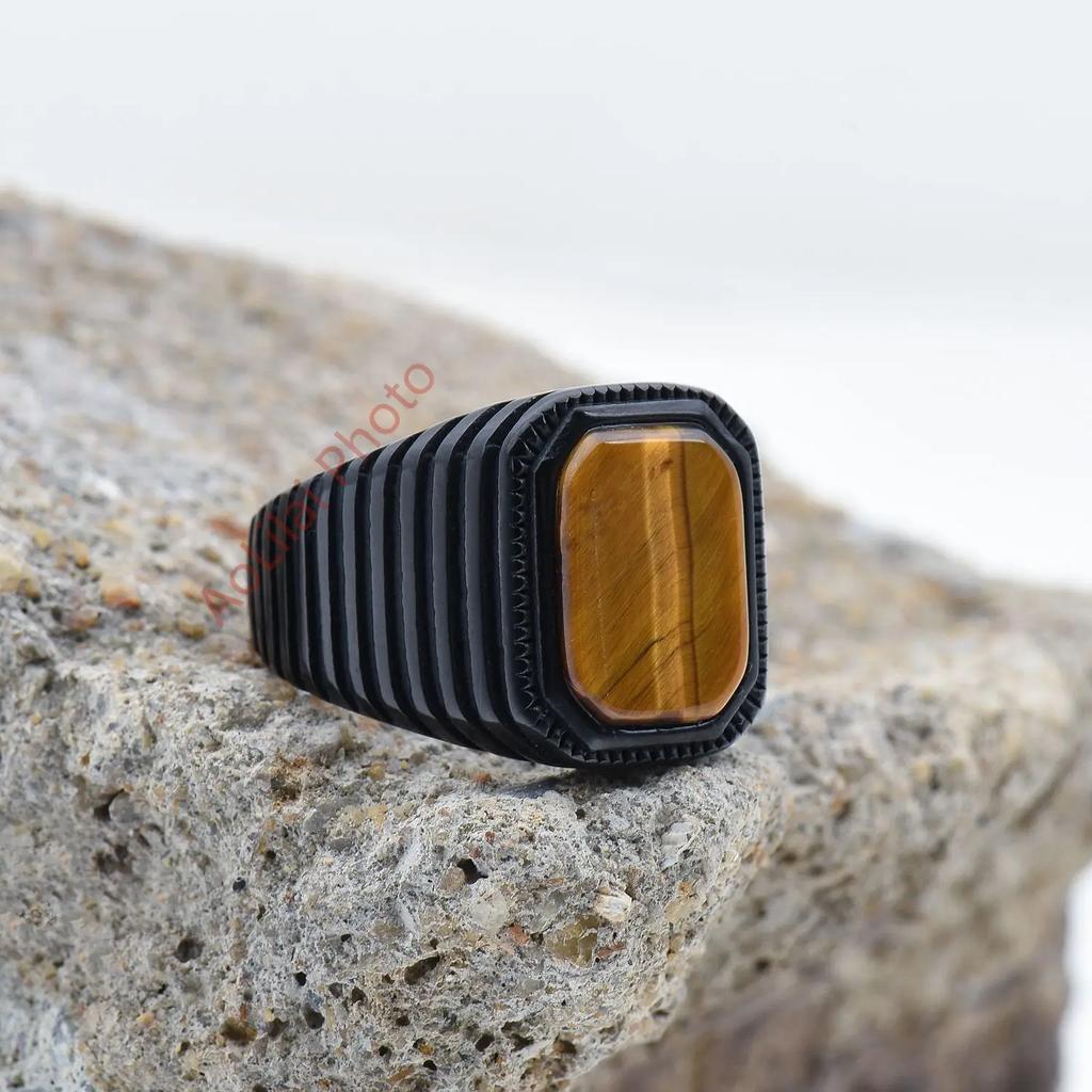 Herr/Dam Högkvalitativa 316L Rostfritt Stål Onyx Ädelstensstil Ringar Klassisk Mode Trend Smycken