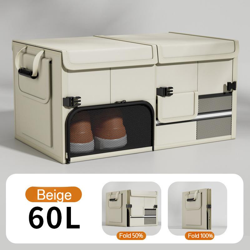 60L Foldable Car Trunk Organizer Box with Shoe Storage Area Compartmentalized Organization for Home/ Outdoor Sports/travel use