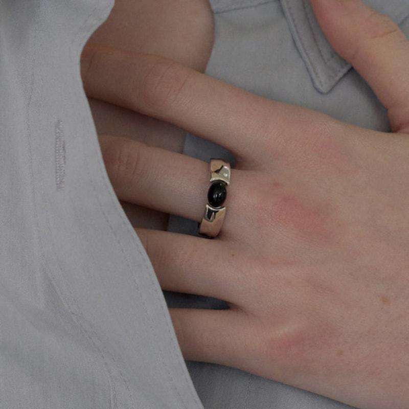ovbeige [VEI] 925silver STONE BOLD RING_ONYX