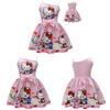 Ärmelloses Kleid mit Hello Kitty Cartoon-Print und Rüschendetails für das Frühlings-Verkleiden