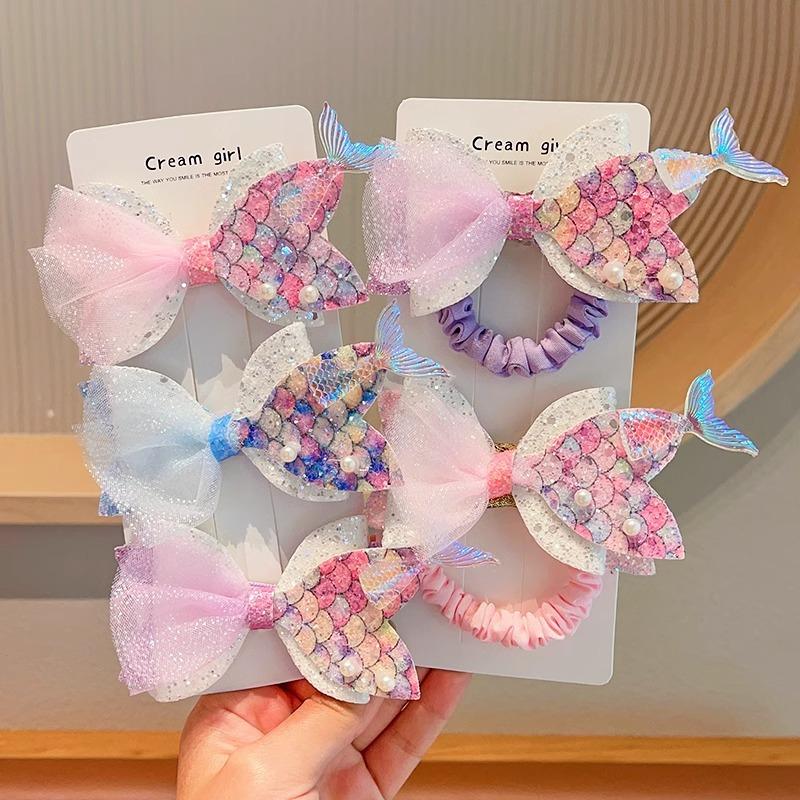 2Pcs Children's Fantasy Mermaid Tail Hairpin Baby Bangs Hair Card Girl Princess Headdress Girl Bun Hair Accessories