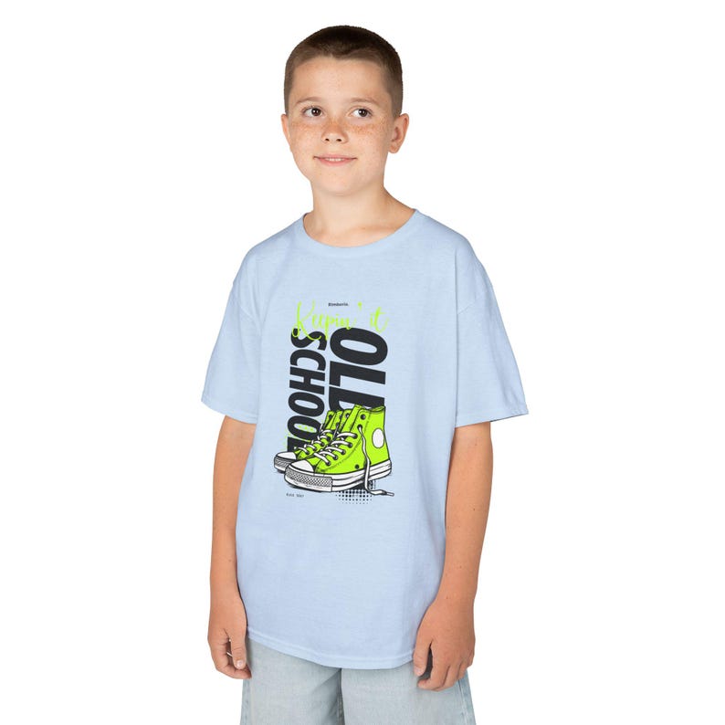 Neon Green Sneakers Back to School Kids Tee | Retro High-Top Shoe Design 100