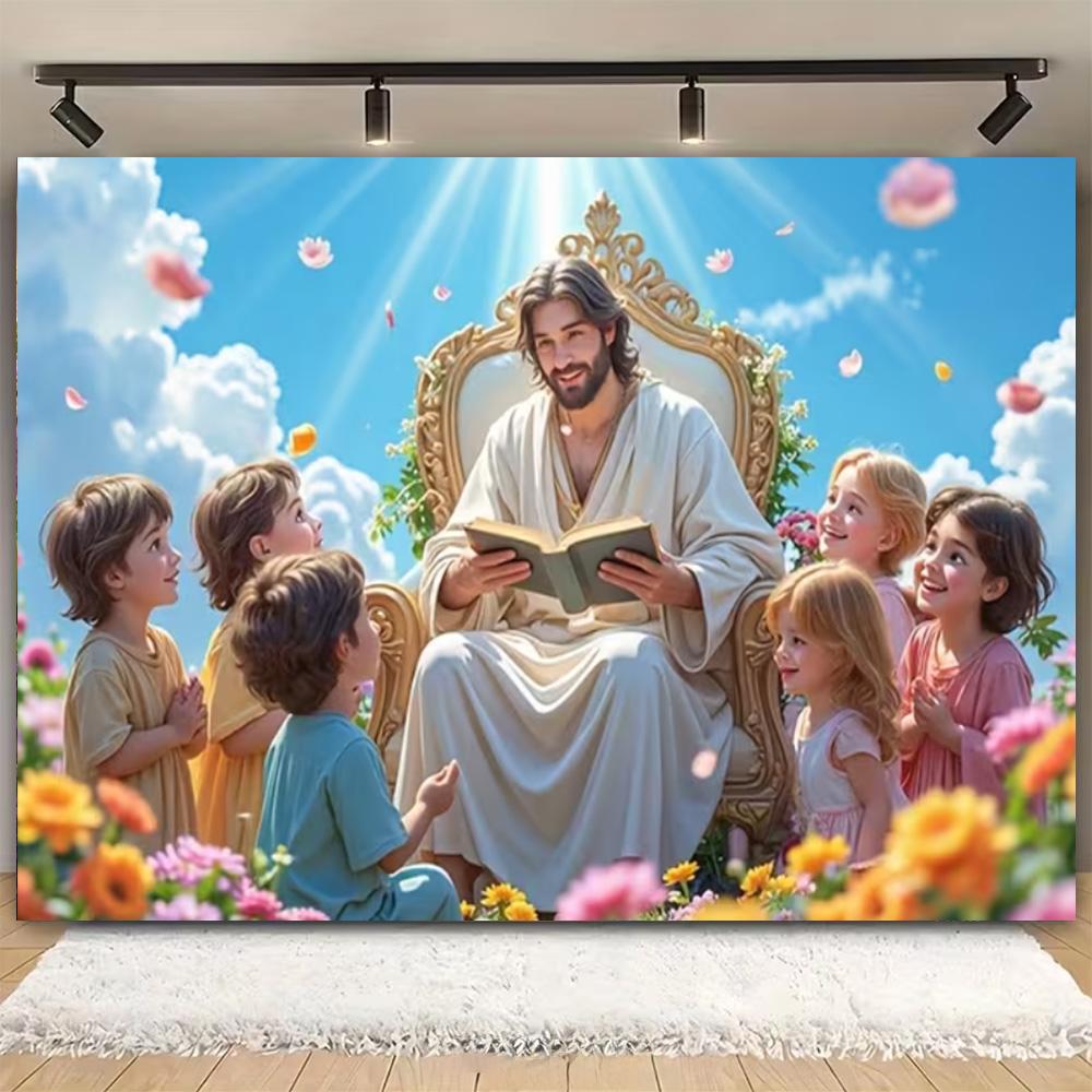 Easter Religion Jesus Theme Party Decoration Photography Background, Easter Egg Rabbit Banner Photography Studio Backdrop Cloth