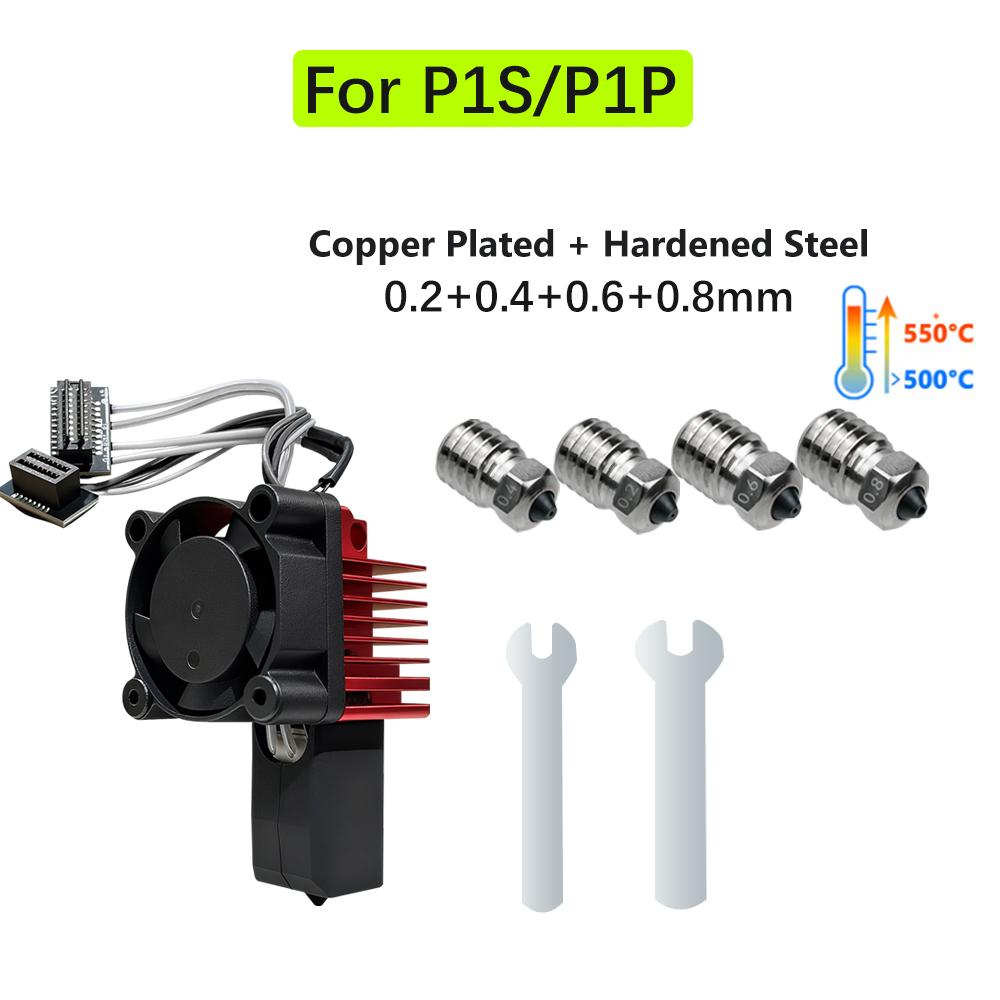 Für Bambu Lab P1S Hotend Komplette Baugruppe Upgrade Gehärteter Stahl Extruder-Kit Für X1 X1C P1P P1S Lüfterdüse X1 Carbon Hot End
