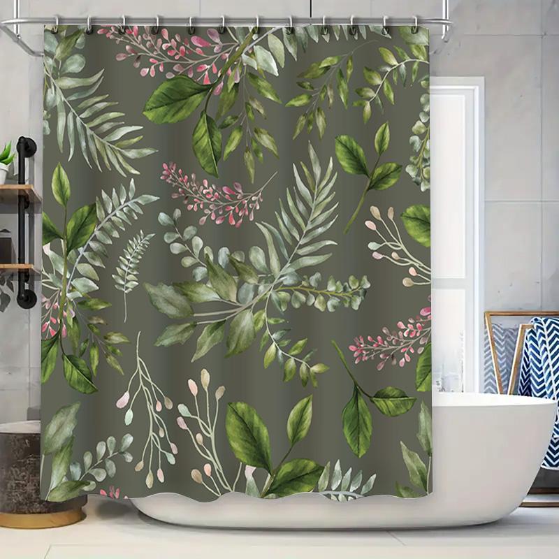 

Green Leaves Print Shower Curtain Waterproof Decorative Bath Rug Set For Bathroom Accessories Dark Green Color, Size 180 X 240Cm W60H190(CM)-1 Pcs