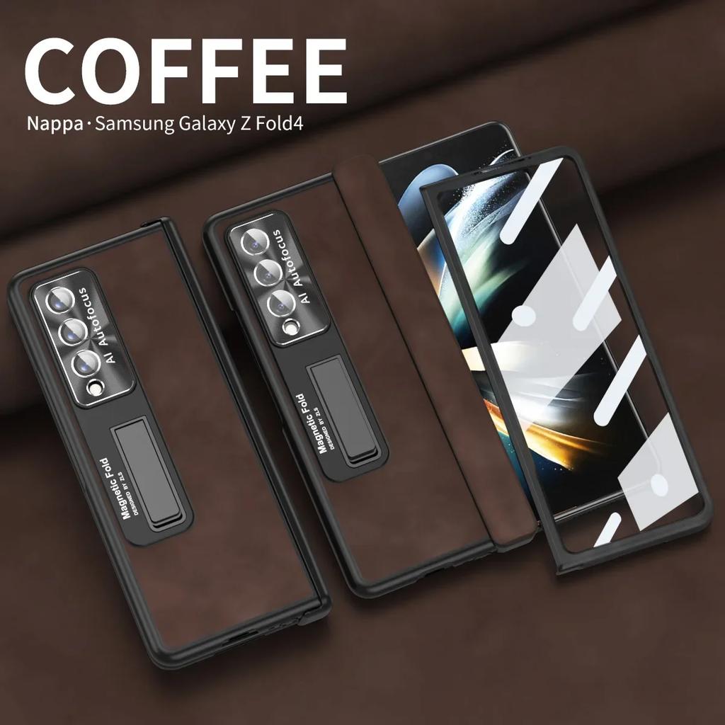 Frosted High Grade Leather Folding Phone Case for Samsung Galaxy Z Fold 5 4 3 2 Case Hinge Fine Hole Shell Protection Cover