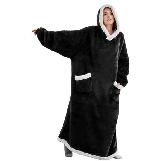 Wearable Blanket Hoodie for Adults Women Men Oversized Sherpa Fleece Sweatshirt Blanket Cozy Plush Flannel Nightgown with Pockets