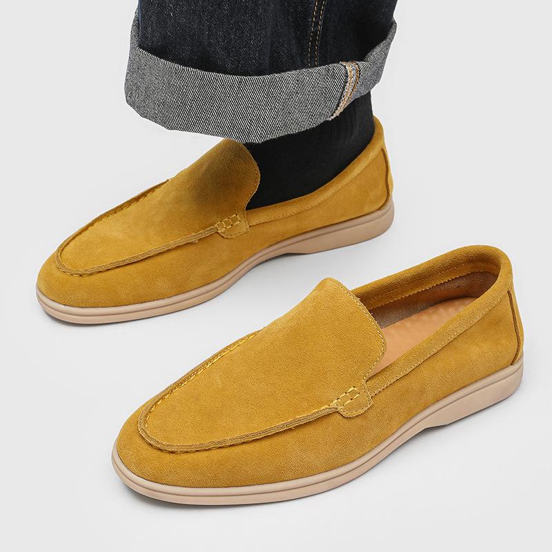 Autumn shallow loafers men's fur one-pedal small leather shoes matte flat-soled footwear-M