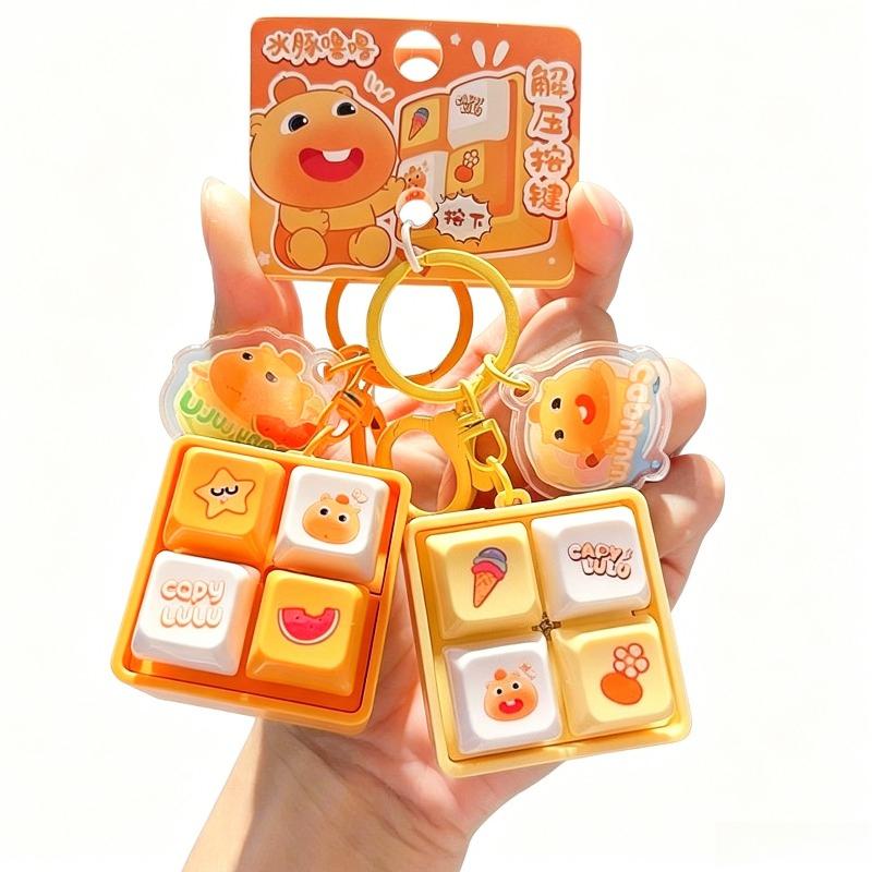 Stress Relief Capybara Lulu Fidget Keychain 4 Buttons Light & Sound Mini Keyboard Bag Charms Kids Squeeze Toy Anime Figure