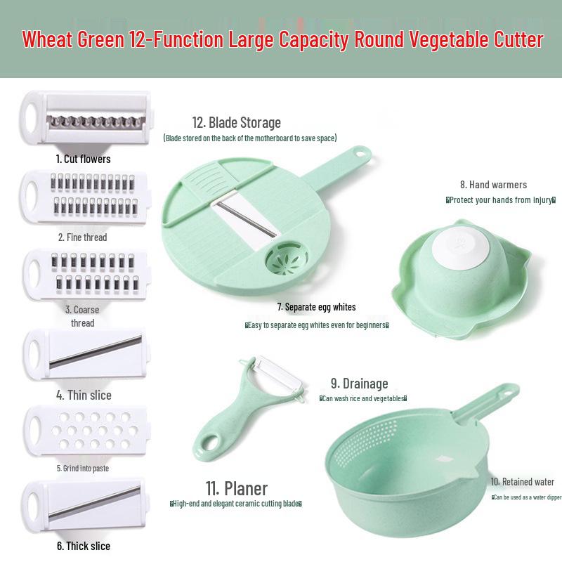9-in-1 Multifunctional Vegetable Cutter and 12-Piece Grater Set for Potato and Carrot Shredding