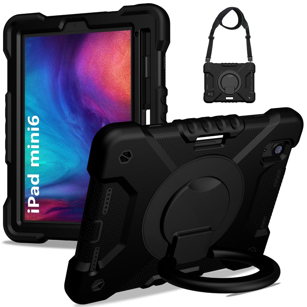 Hybrid Stand Case Universal for IPad Mini 7 2024 A17 Pro Mini 6 2021 8.3 Inch Cover with 360 Rotating Handle Grip Shoulder Strap