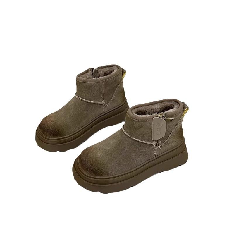 thick-soled snow boots women's non-slip velvet thickened short boots 2025 fur integrated Martin boots cotton shoes with higher thick soles