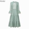 ZANZEA Damen Elegantes Spitze Patchwork Lässiges Stehkragen Ausgestelltes Langes Ärmel Lockeres Kleid