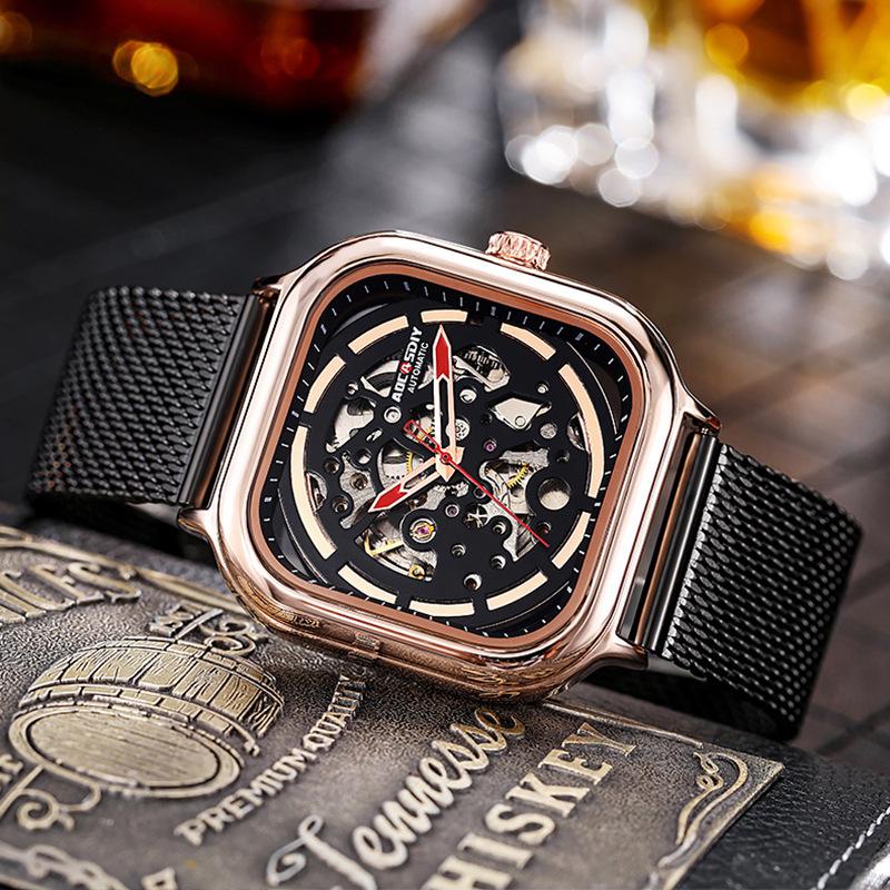Herren Echte Wasserdichte Automatische Mechanische Quadratische Uhr - Trendig, TikTok Favorit