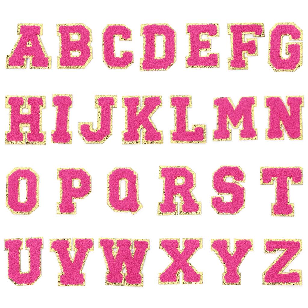 26Pcs/Set 6cm English Letter Patches Gold Edged Chenille Patches Iron On Stickers For DIY Crafts Clothing Hat Bag Decoration