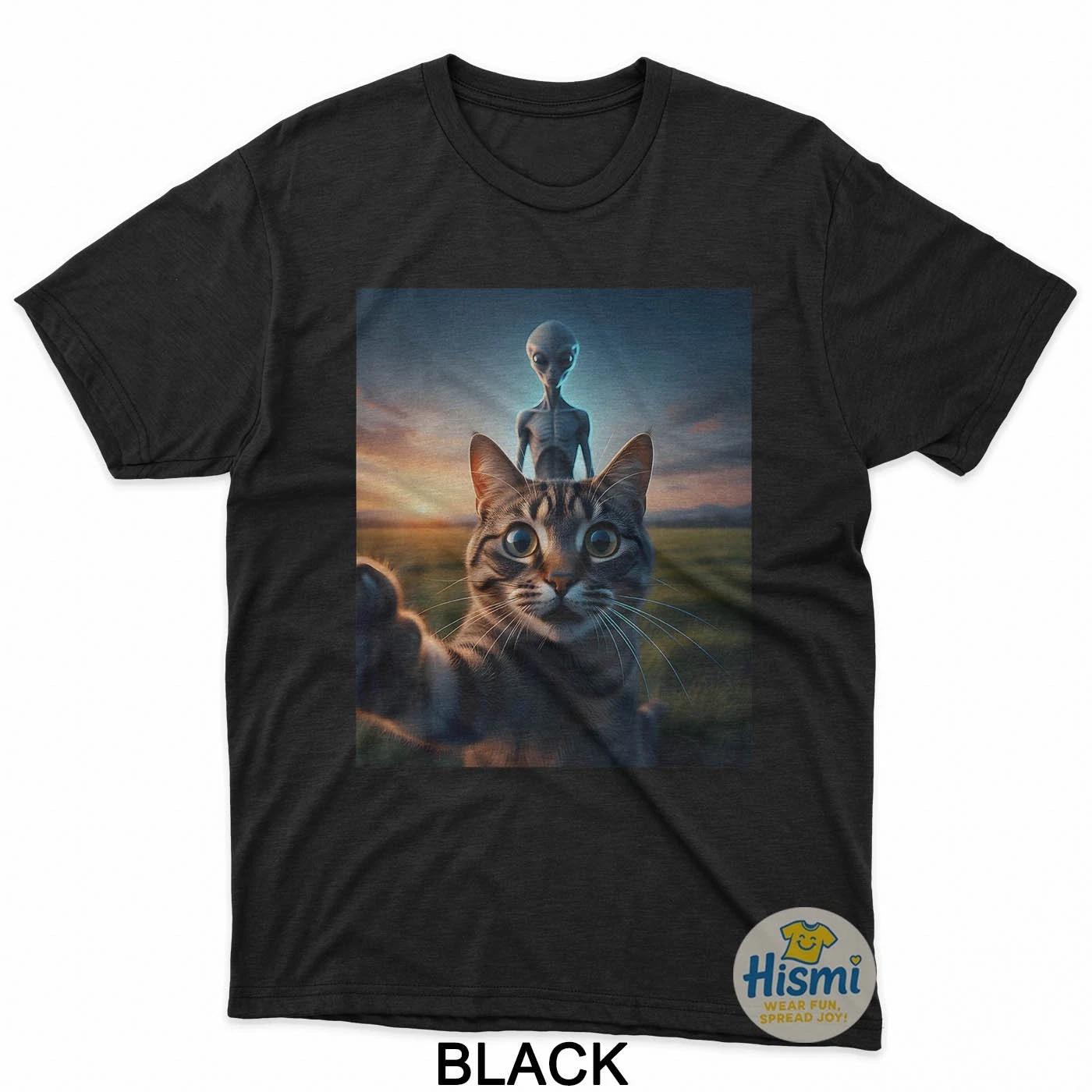 Cat Selfie With Alien On The Back Funny For Adult T-Shirt S