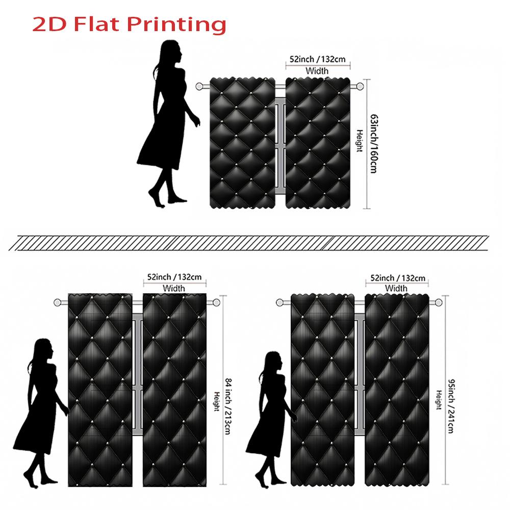 Set Of 2 Black Quilted Leather Curtains Stud Detail Flat Print Semi Transparent Polyester Living Room Bedroom Decor Curtain With Rod Pocket Perfect