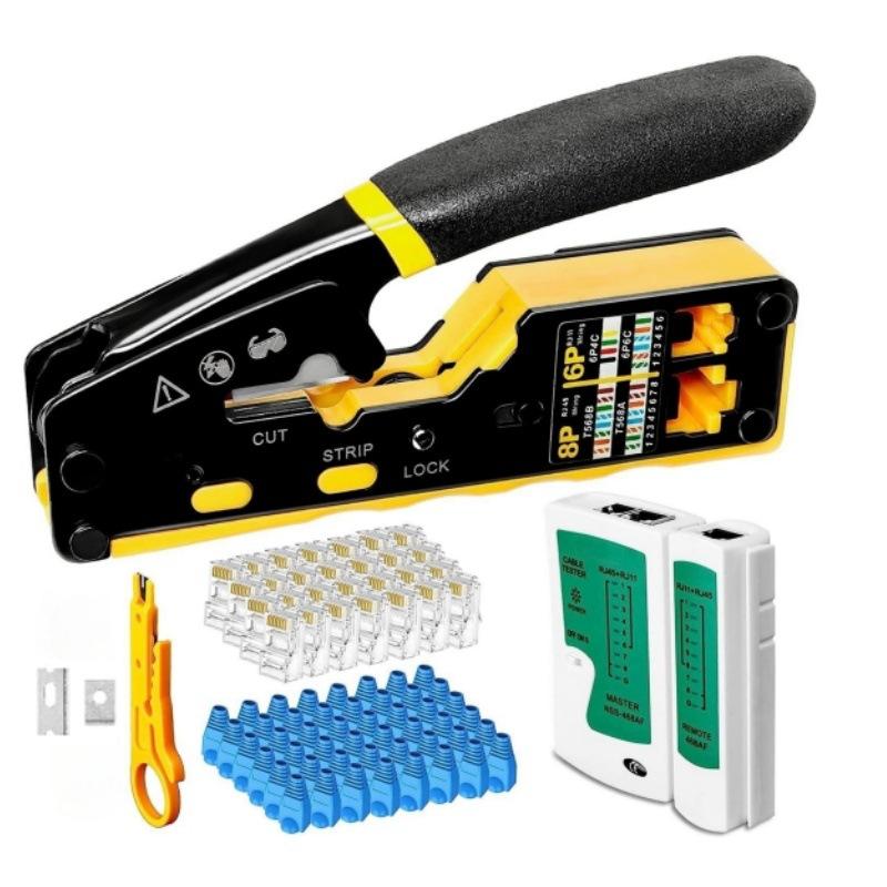 Set Mesh Cutters Network Crimping Test Perforated Crystal Head Making Pliers Tool Combination Hardware Network Repair