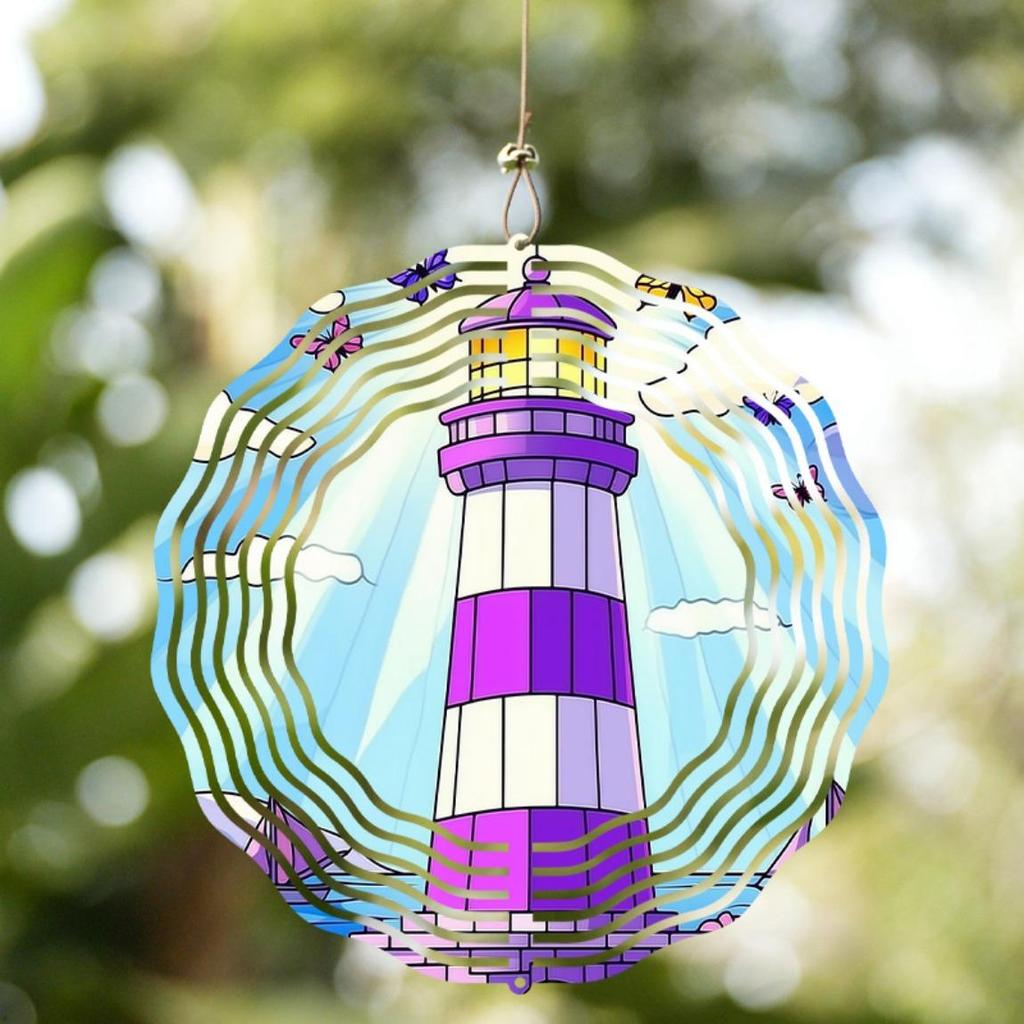 Colorful Lighthouse Wind Chime Metal All Weather Outdoor Decor for Garden Patio Yard No Battery Needed Easy To Install Wind Spinner